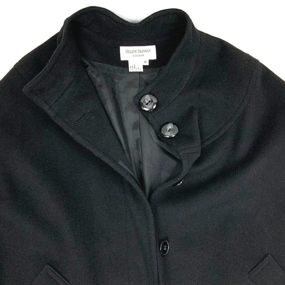New Helene Berman London Black Wool Cashmere Poncho Cape Sz M - Picture 15 of 16